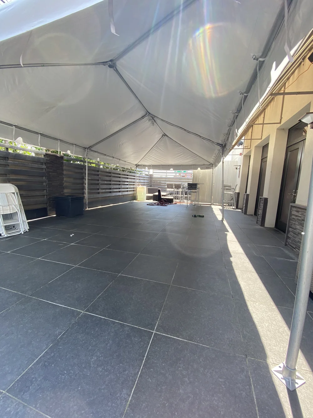 Interior tent view showing structure